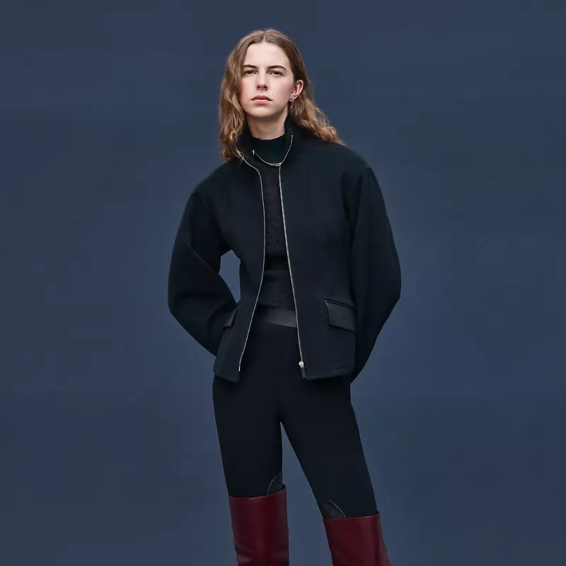 HERMES SHORT EQUESTRIAN CASHMERE COAT BLEU NOIR