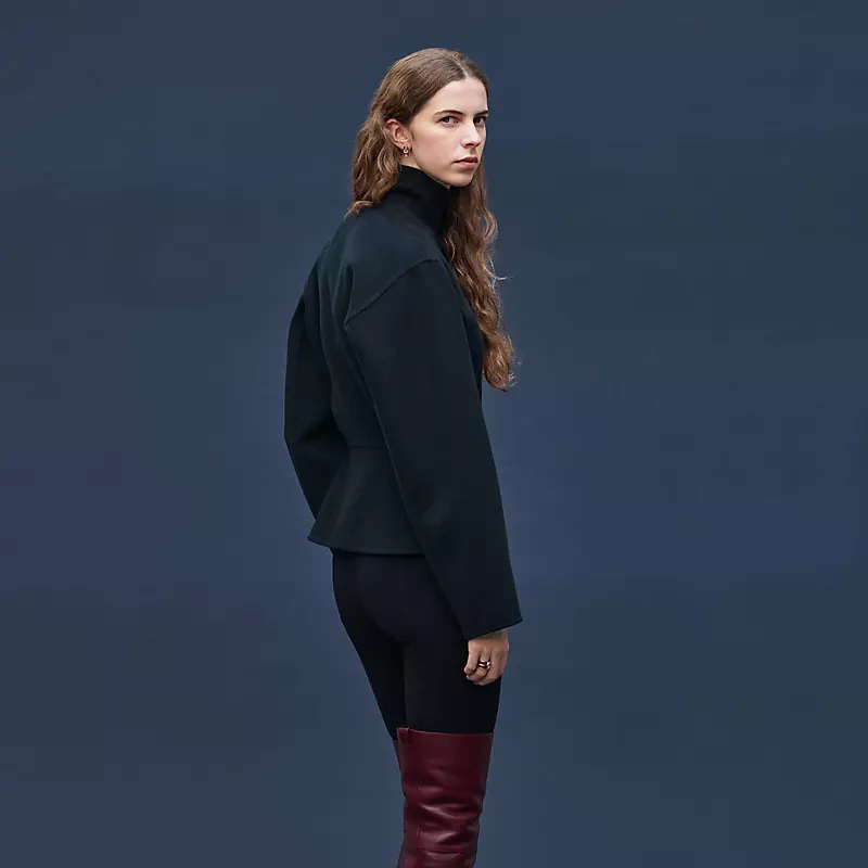 HERMES SHORT EQUESTRIAN CASHMERE COAT BLEU NOIR