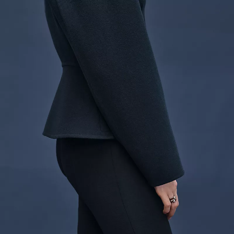 HERMES SHORT EQUESTRIAN CASHMERE COAT BLEU NOIR