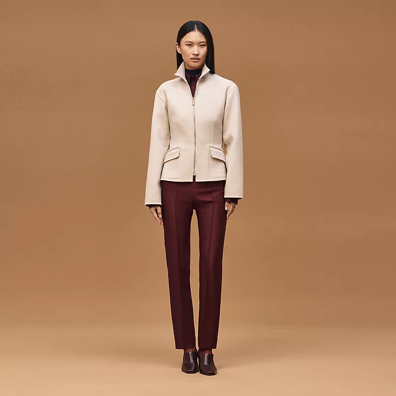 HERMES SHORT EQUESTRIAN CASHMERE COAT BEIGE NATUREL
