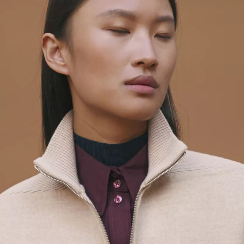 HERMES SHORT EQUESTRIAN CASHMERE COAT BEIGE NATUREL
