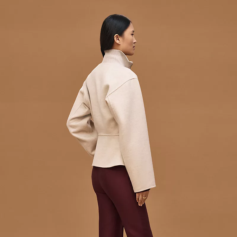 HERMES SHORT EQUESTRIAN CASHMERE COAT BEIGE NATUREL