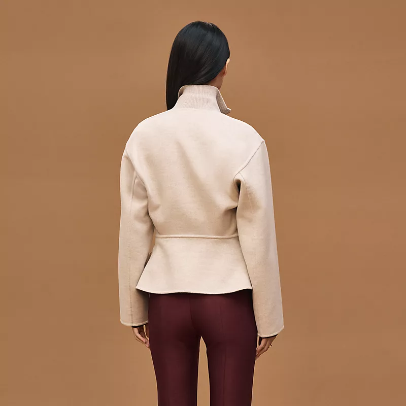 HERMES SHORT EQUESTRIAN CASHMERE COAT BEIGE NATUREL