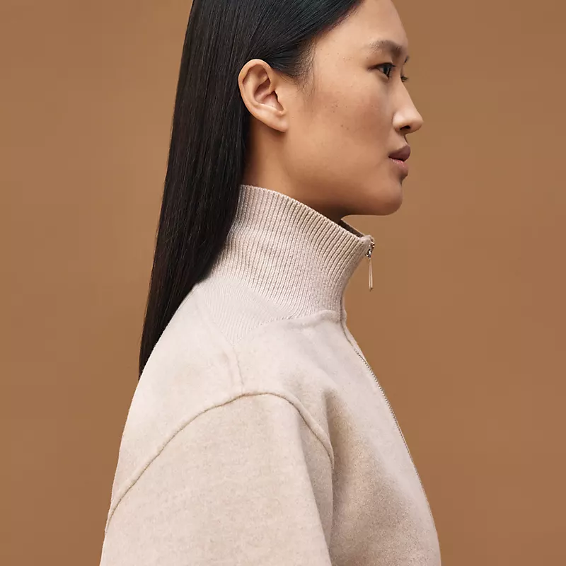 HERMES SHORT EQUESTRIAN CASHMERE COAT BEIGE NATUREL