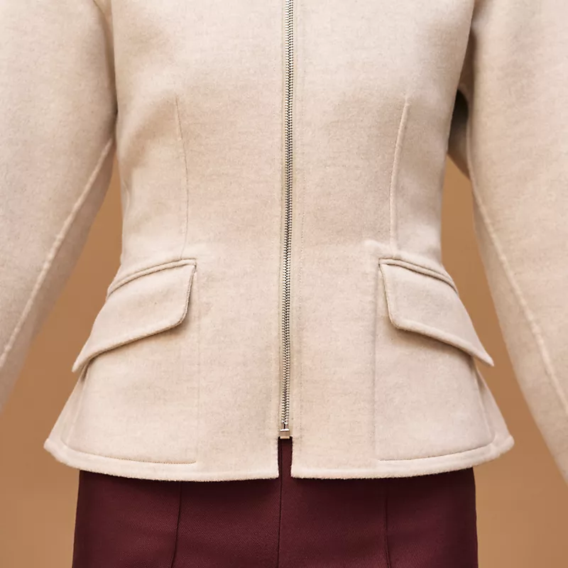 HERMES SHORT EQUESTRIAN CASHMERE COAT BEIGE NATUREL