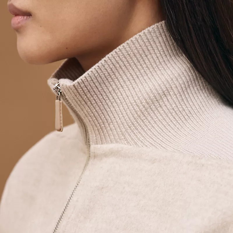 HERMES SHORT EQUESTRIAN CASHMERE COAT BEIGE NATUREL