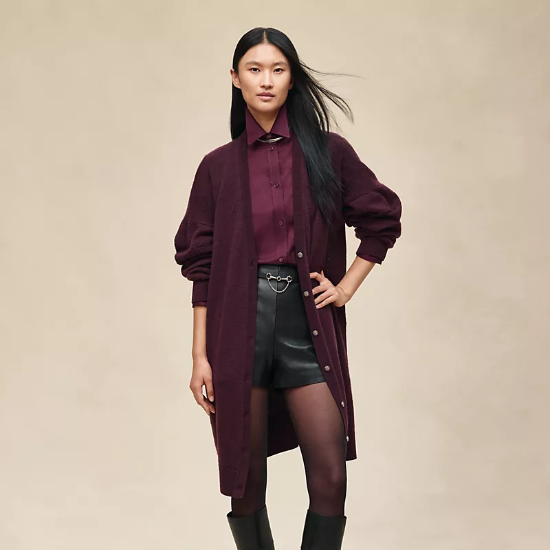 HERMES LONG CASHMERE CARDIGAN ROUGE BORDEAUX