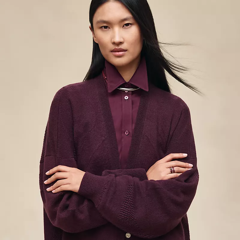 HERMES LONG CASHMERE CARDIGAN ROUGE BORDEAUX