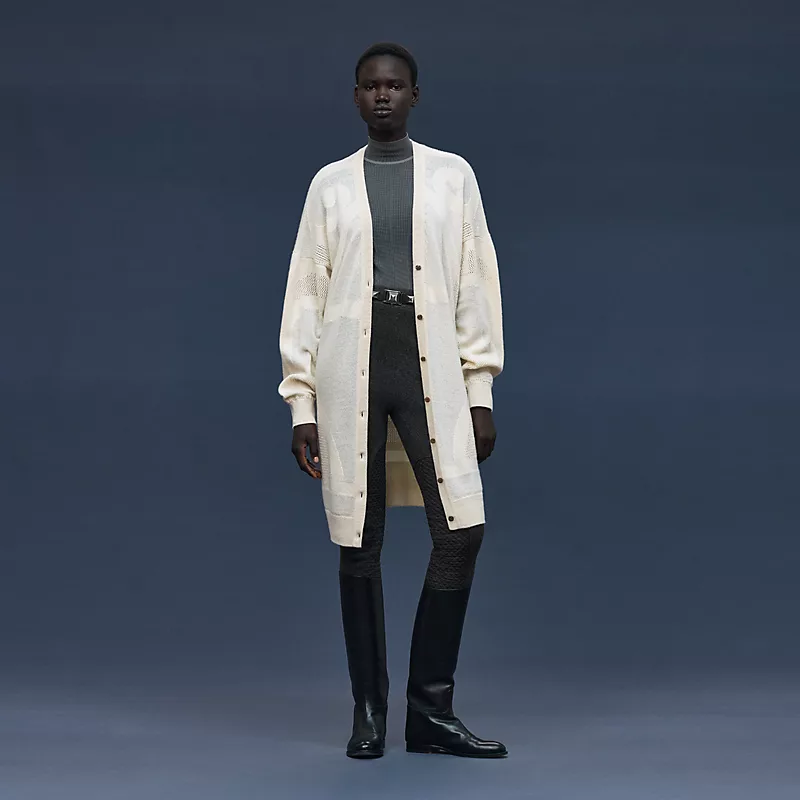 HERMES LONG CASHMERE CARDIGAN BLANC NATUREL