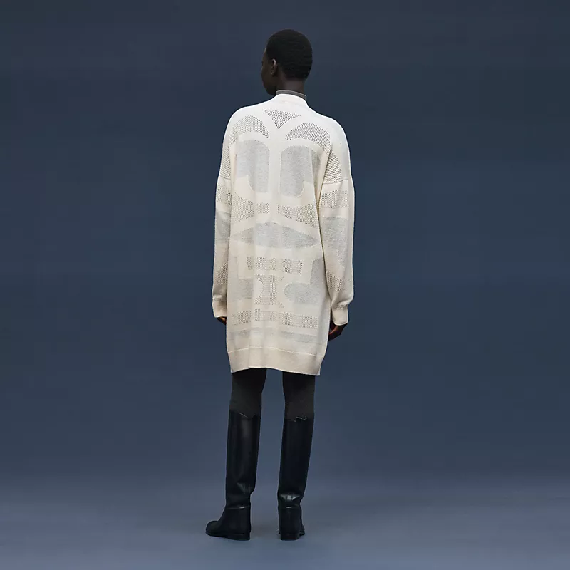 HERMES LONG CASHMERE CARDIGAN BLANC NATUREL