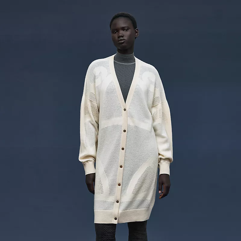 HERMES LONG CASHMERE CARDIGAN BLANC NATUREL
