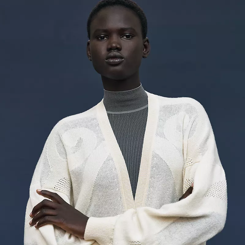 HERMES LONG CASHMERE CARDIGAN BLANC NATUREL