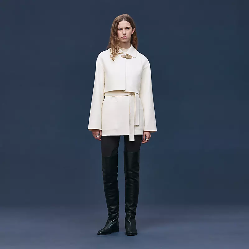 HERMES TRENCH MODULAR CASHMERE COAT BLANC NATUREL