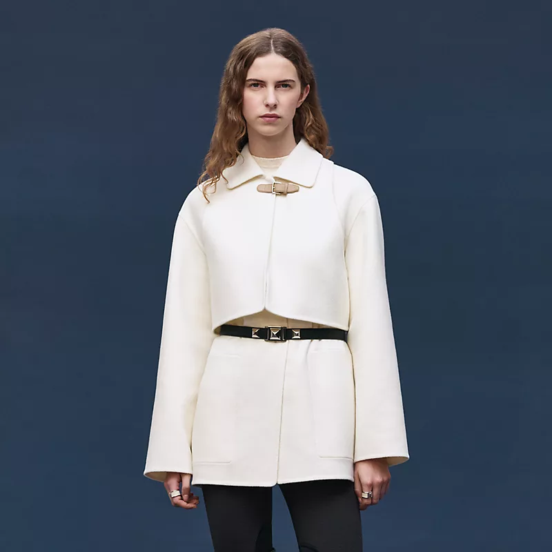HERMES TRENCH MODULAR CASHMERE COAT BLANC NATUREL