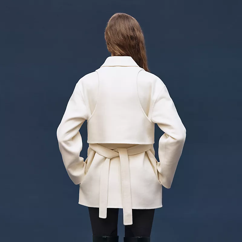 HERMES TRENCH MODULAR CASHMERE COAT BLANC NATUREL