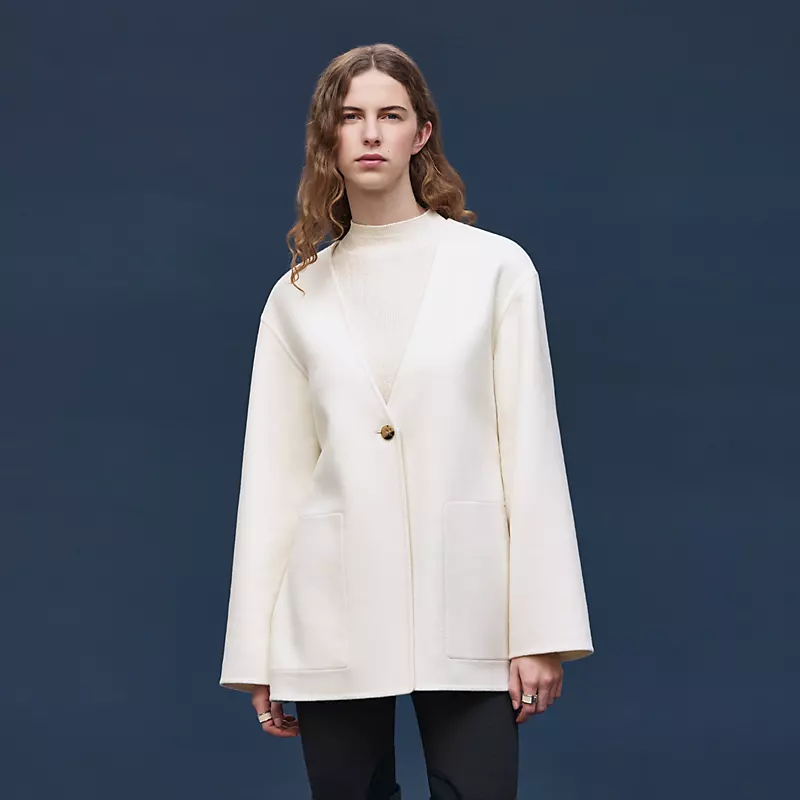 HERMES TRENCH MODULAR CASHMERE COAT BLANC NATUREL
