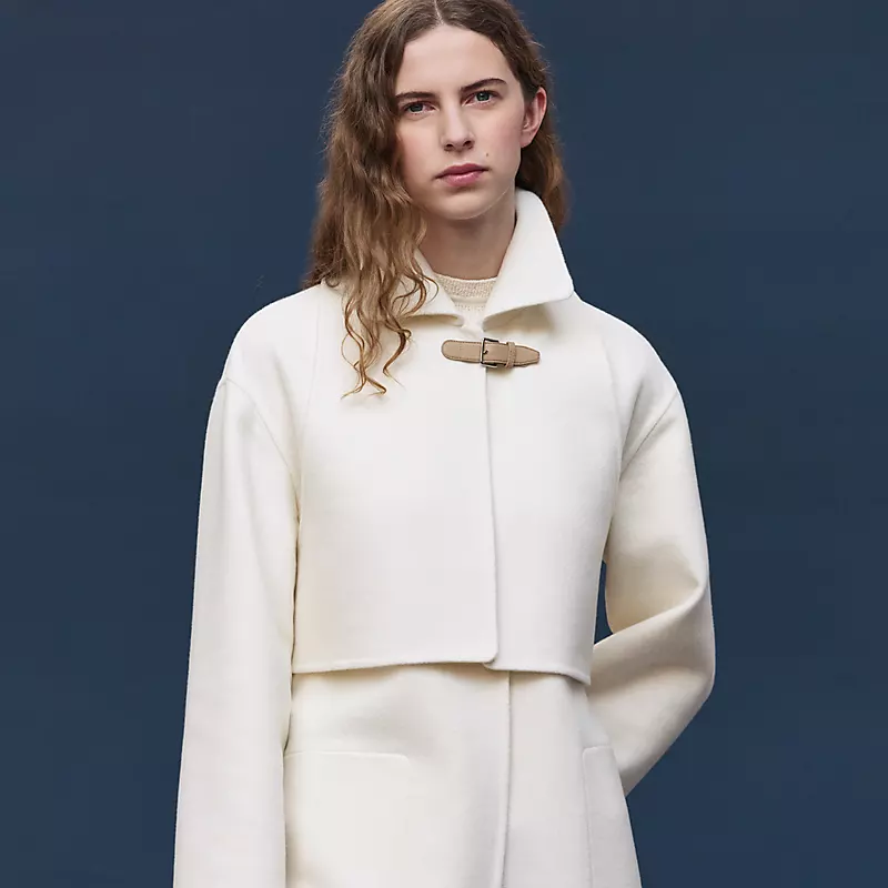HERMES TRENCH MODULAR CASHMERE COAT BLANC NATUREL