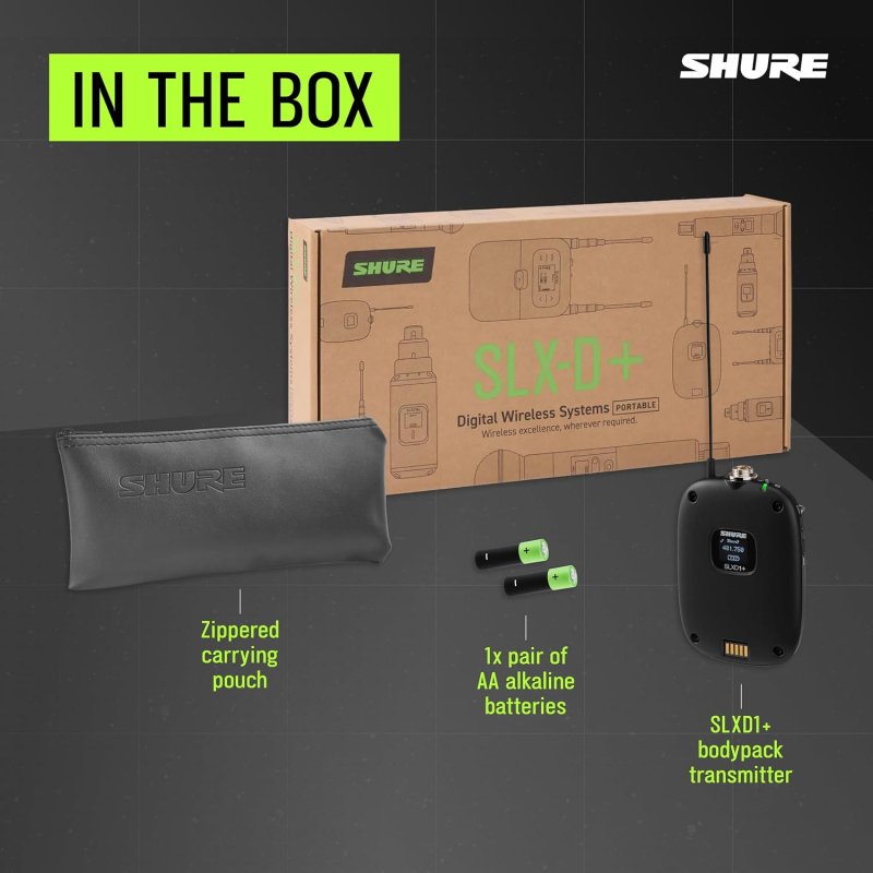 SHURE SLXD1 DIGITAL WIRELESS BODYPACK TRANSMITTER FOR CLEAR AUDIO PERFORMANCE