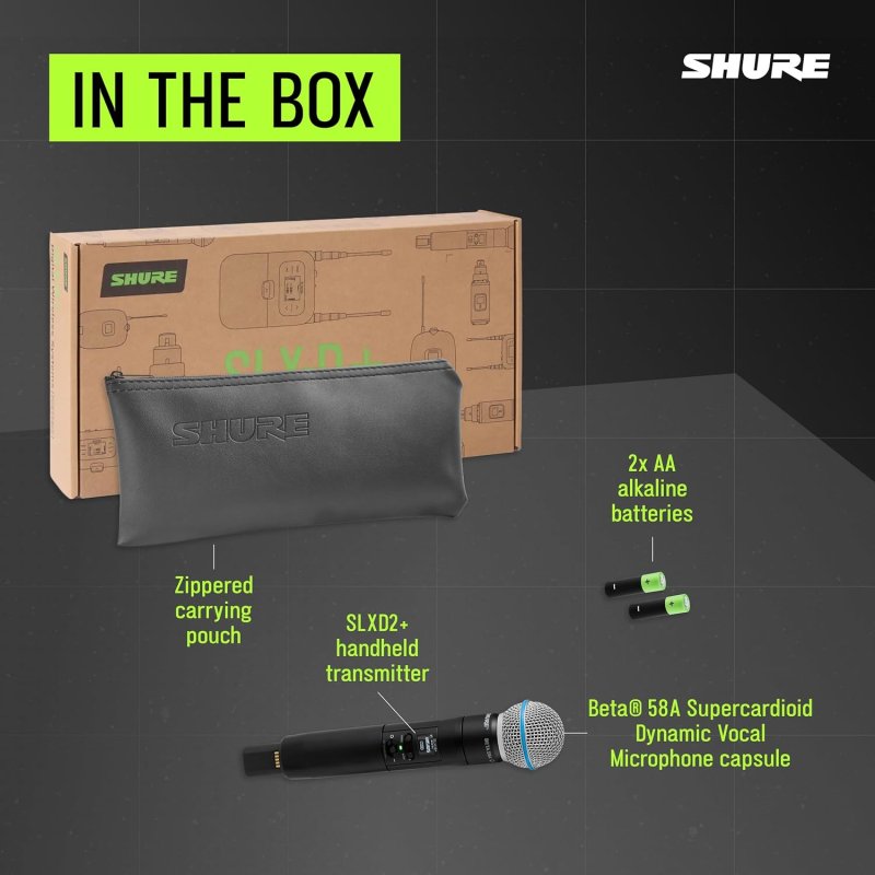 SHURE SLXD2 WIRELESS HANDHELD MICROPHONE TRANSMITTER WITH BETA58A CAPSULE FOR CLEAR SOUND