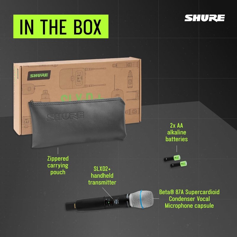 SHURE SLXD2 WIRELESS HANDHELD MICROPHONE TRANSMITTER WITH BETA 87A CAPSULE FOR CLEAR AUDIO