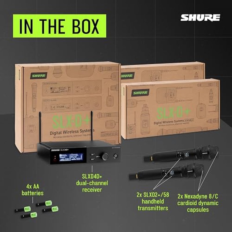 SHURE SLXD24D DUAL WIRELESS MICROPHONE SYSTEM WITH NEXADYNE 8 C RECEIVER - G57 BAND