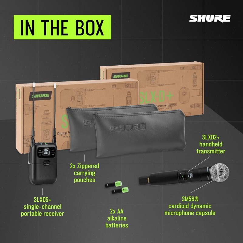 SHURE SLXD25 PORTABLE WIRELESS MICROPHONE SYSTEM WITH SM58 CAPSULE G57 BAND