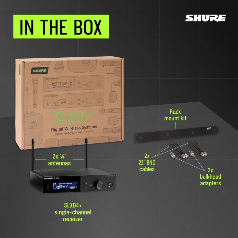 SHURE SLXD4 DIGITAL WIRELESS RECEIVER SINGLE CHANNEL PROFESSIONAL AUDIO RECEIVER