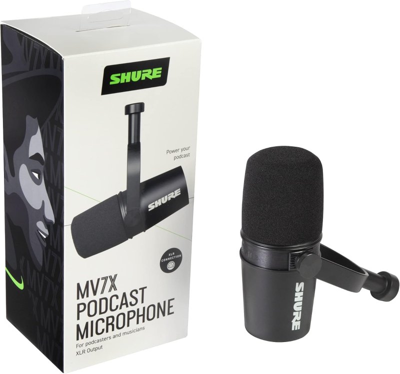 SHURE MV7X BLACK XLR DYNAMIC MICROPHONE FOR PODCASTING AND RECORDING