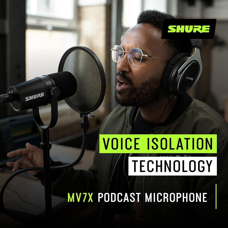 SHURE MV7X BLACK XLR DYNAMIC MICROPHONE FOR PODCASTING AND RECORDING