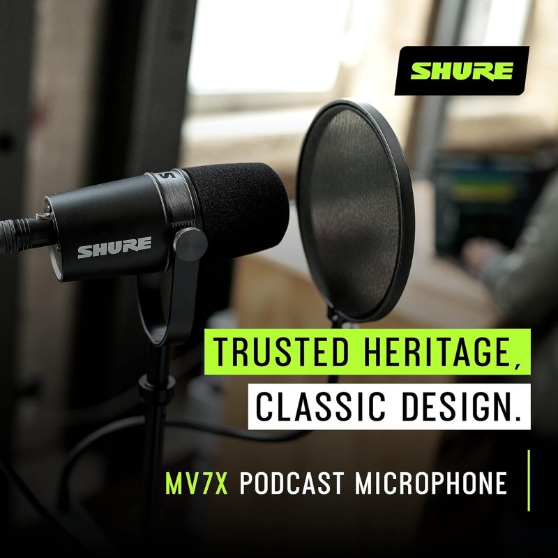 SHURE MV7X BLACK XLR DYNAMIC MICROPHONE FOR PODCASTING AND RECORDING