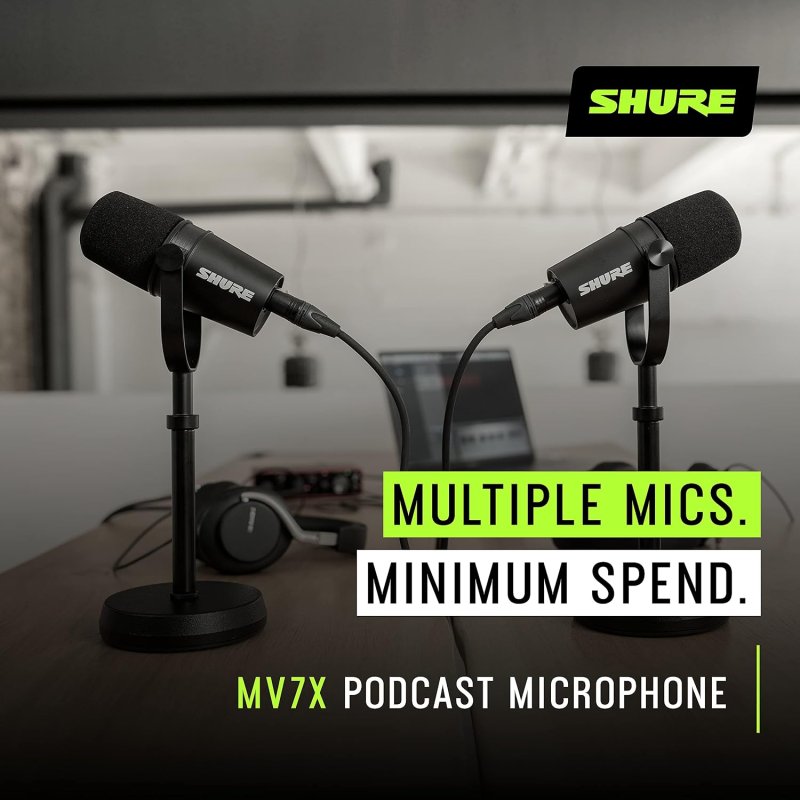 SHURE MV7X BLACK XLR DYNAMIC MICROPHONE FOR PODCASTING AND RECORDING