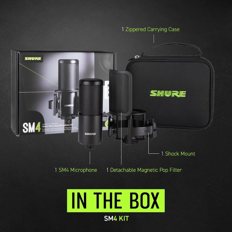 SHURE SM4 XLR STUDIO CONDENSER MICROPHONE KIT FOR PROFESSIONAL RECORDING AND STREAMING