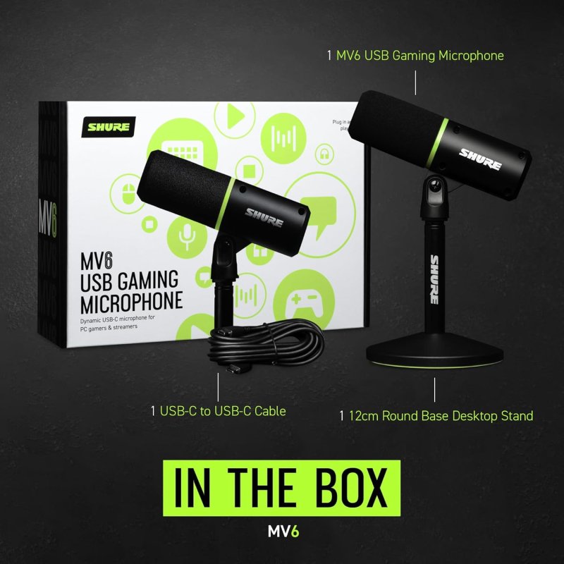 SHURE MV6 USB MICROPHONE GEN 1 FOR GAMING, STREAMING, AND RECORDING HIGH-QUALITY AUDIO