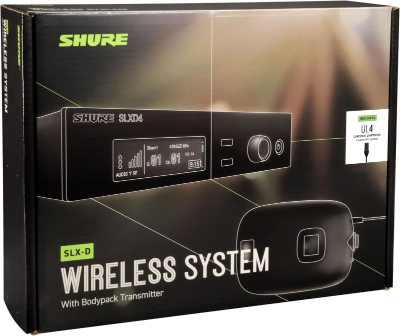 SHURE SLXD14 UL4B WIRELESS MIC SYSTEM WITH BODYPACK, LAVALIER MIC RACK MOUNT KIT J52