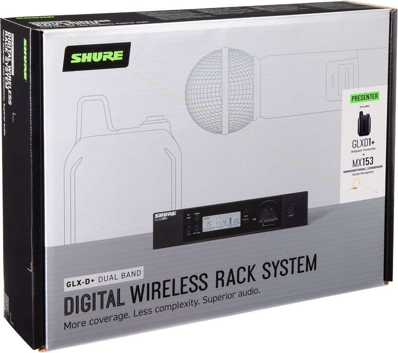 SHURE GLXD14R MX53 WIRELESS MICROPHONE SYSTEM WITH MX153 HEADSET, 12-HOUR BATTERY, 100FT RANGE