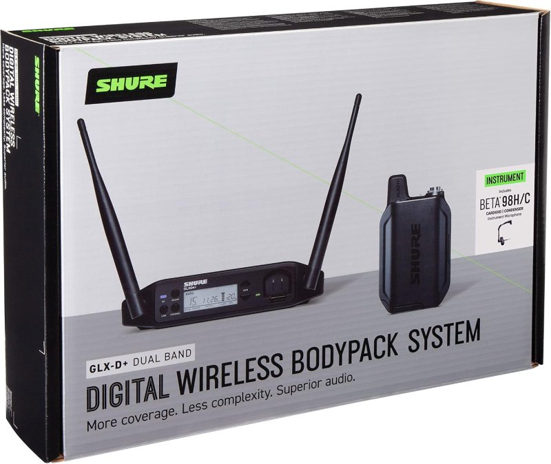SHURE GLXD14 B98 WIRELESS CLIP-ON INSTRUMENT MICROPHONE SYSTEM FOR BRASS WOODWINDS, 12H BATTERY