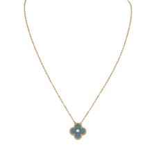VAN CLEEF & ARPELS 2026 HOLIDAY VINTAGE ALHAMBRA PENDANT NECKLACE BLUE GREY SEVRES PORCELAIN 18K YELLOW GOLD & DIAMONDS