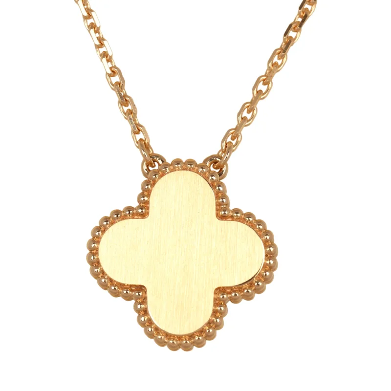 VAN CLEEF & ARPELS 2026 HOLIDAY VINTAGE ALHAMBRA PENDANT NECKLACE BLUE GREY SEVRES PORCELAIN 18K YELLOW GOLD & DIAMONDS