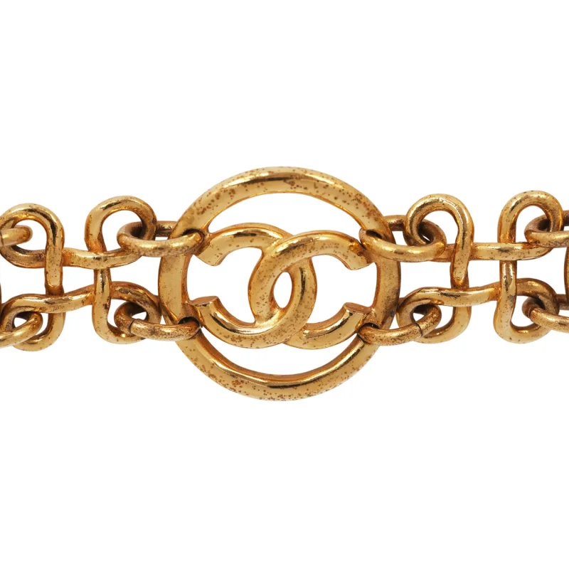 CHANEL OPENWORK CC LOGO ROUND LINK BRACELET GOLD PLATED HARDWARE