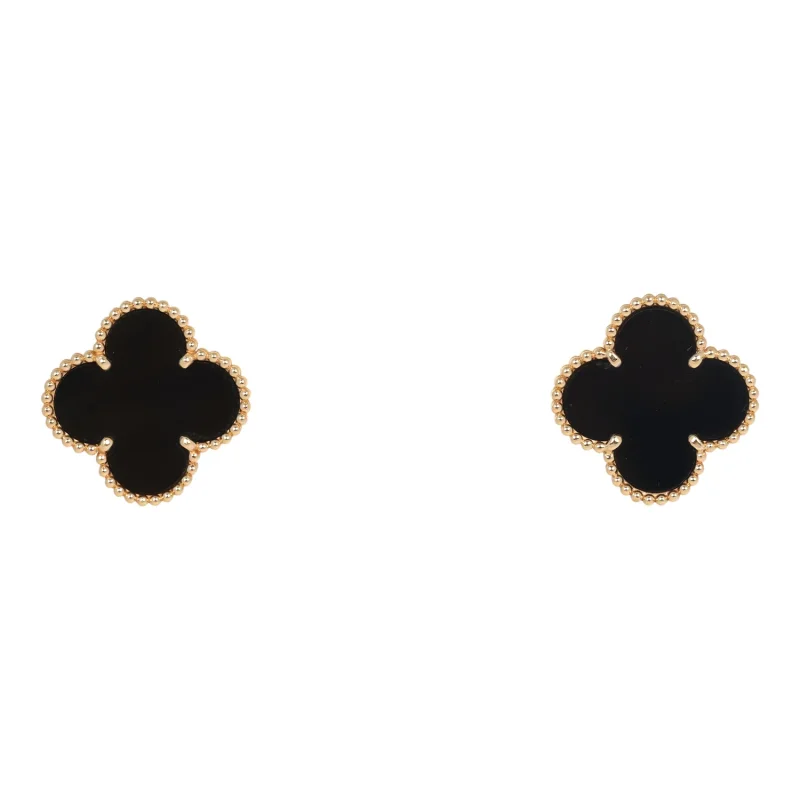 VAN CLEEF & ARPELS MAGIC ALHAMBRA ONYX EARRINGS 18K YELLOW GOLD