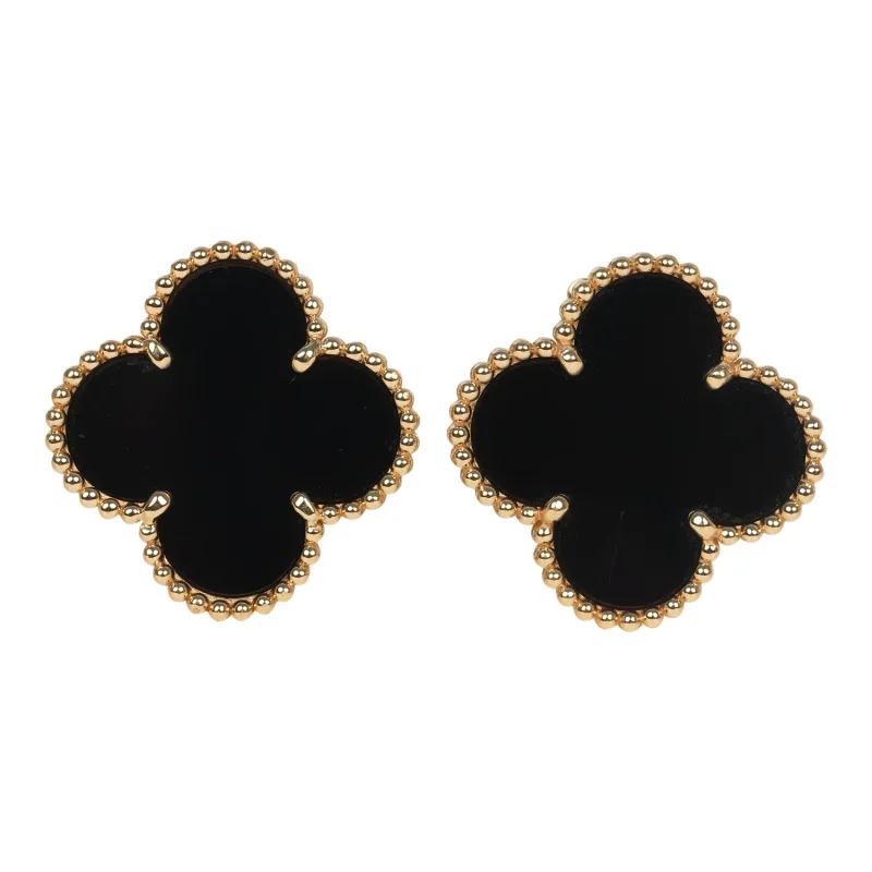 VAN CLEEF & ARPELS MAGIC ALHAMBRA ONYX EARRINGS 18K YELLOW GOLD