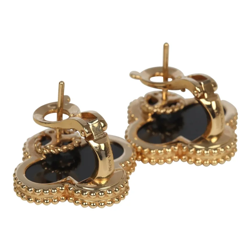 VAN CLEEF & ARPELS MAGIC ALHAMBRA ONYX EARRINGS 18K YELLOW GOLD
