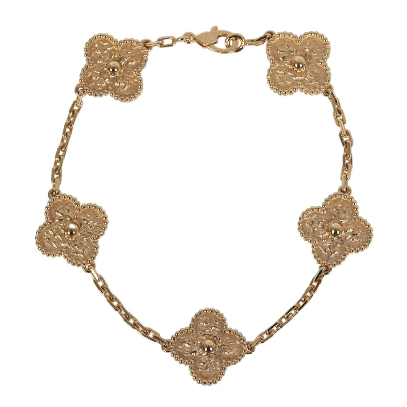VAN CLEEF & ARPELS VINTAGE ALHAMBRA 5 MOTIF BRACELET HAMMERED 18K YELLOW GOLD