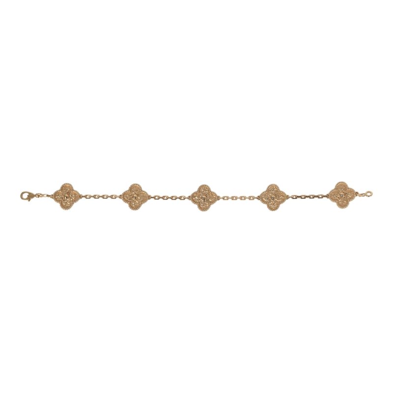 VAN CLEEF & ARPELS VINTAGE ALHAMBRA 5 MOTIF BRACELET HAMMERED 18K YELLOW GOLD