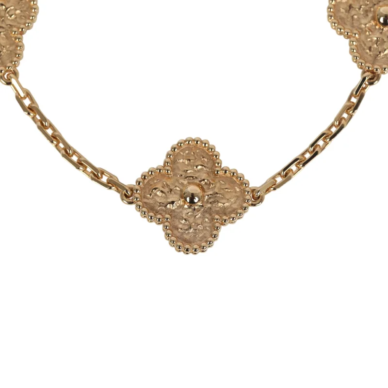 VAN CLEEF & ARPELS VINTAGE ALHAMBRA 5 MOTIF BRACELET HAMMERED 18K YELLOW GOLD
