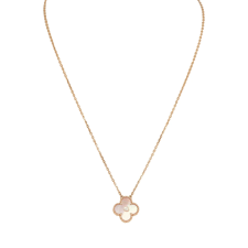 VAN CLEEF & ARPELS 2025 HOLIDAY VINTAGE ALHAMBRA PENDANT NECKLACE PINK MOTHER OF PEARL 18K ROSE GOLD & DIAMONDS
