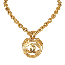 CHANEL CC MEDALLION CHUNKY CHAIN PENDANT NECKLACE GOLD PLATED HARDWARE