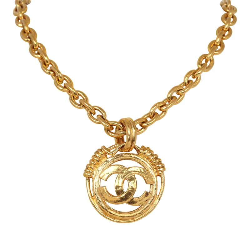 CHANEL CC MEDALLION CHUNKY CHAIN PENDANT NECKLACE GOLD PLATED HARDWARE
