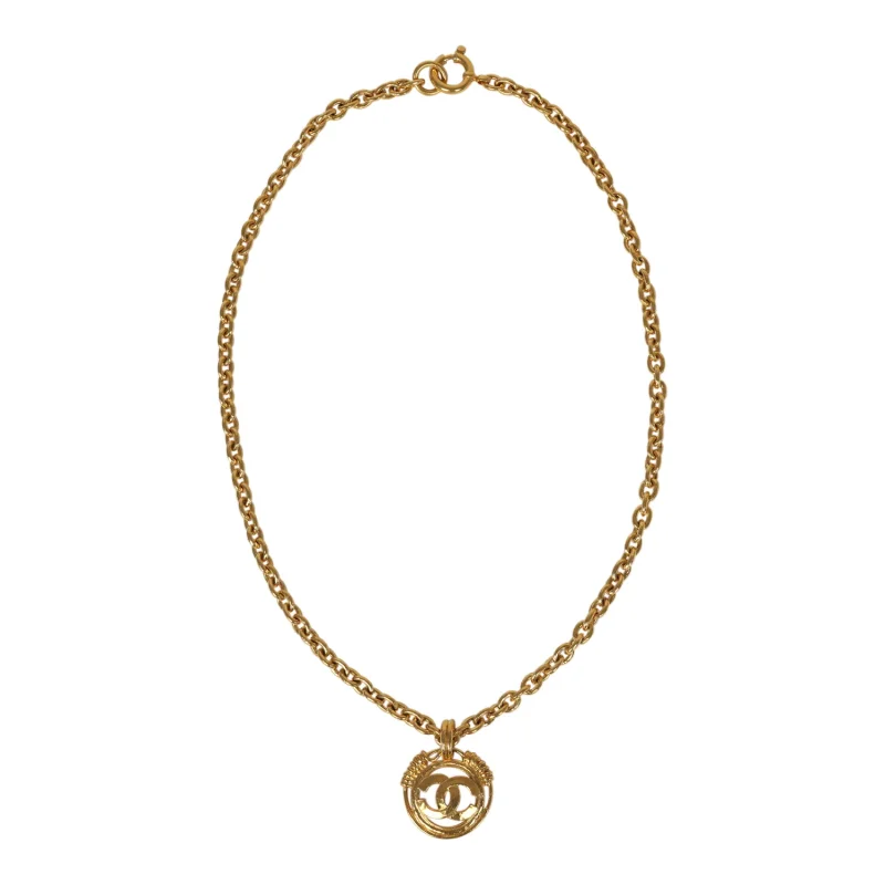CHANEL CC MEDALLION CHUNKY CHAIN PENDANT NECKLACE GOLD PLATED HARDWARE