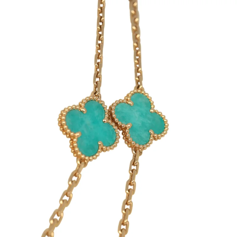 VAN CLEEF & ARPELS VINTAGE ALHAMBRA 20 MOTIF LONG NECKLACE AMAZONITE 18K YELLOW GOLD